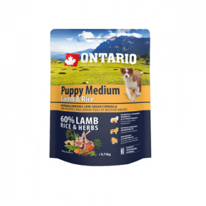 Sausā barība kucēniem - Ontario Dog Puppy Medium Lamb and Rice, 0.75kg